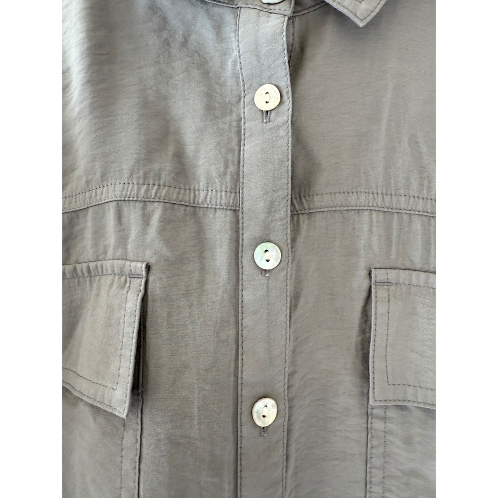 Madewell Central Drapey Shirt L Gray Short Sleeve Boxy Button Front Top - Picture 5 of 8